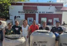 Diputada Casandra de los Santos entrega tinacos y luminarias en beneficio de familias de Estación Ramírez y Comunidades Aledañas